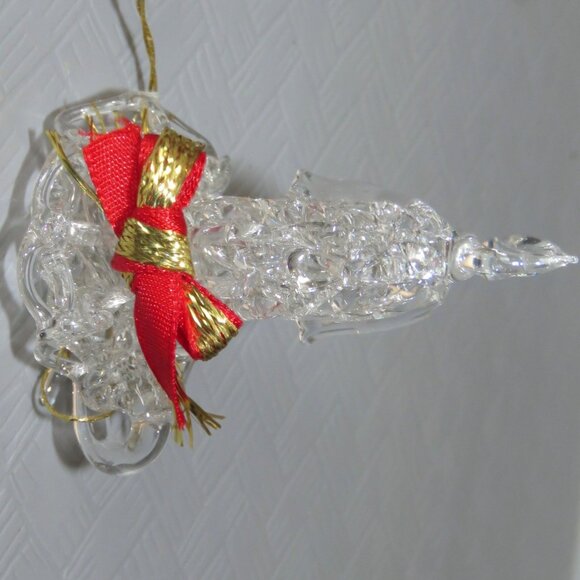 Vtg Clear Spun Glass Crystal Chamberstick w/Candle & Flame Hanging XMAS Ornament - Picture 9 of 13